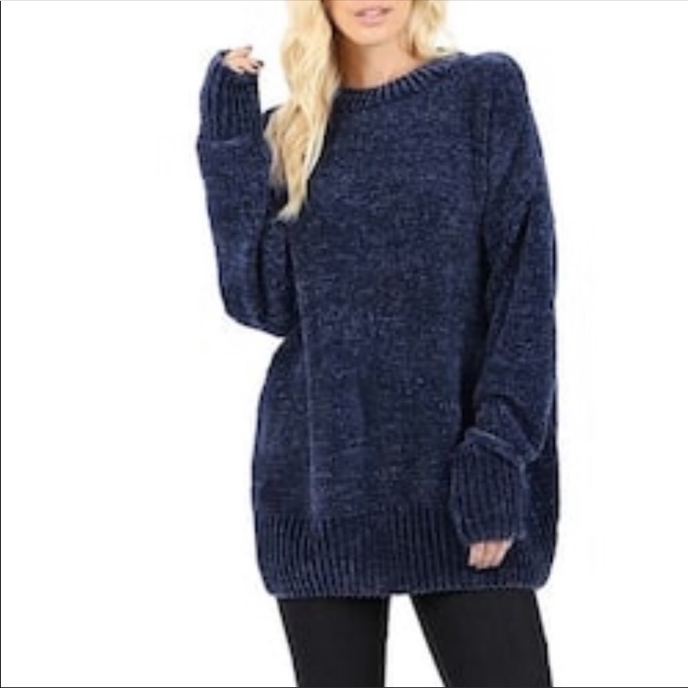 High-Quality Navy Oversized Chenille Sweater